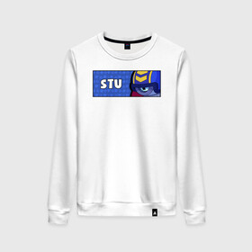 Женский свитшот хлопок с принтом STU (ПЛАШКА) в Ухте, 100% хлопок | прямой крой, круглый вырез, на манжетах и по низу широкая трикотажная резинка  | android | brawl | brawl stars | clash | game | stars | stu | андроид | игра | мобильные игры