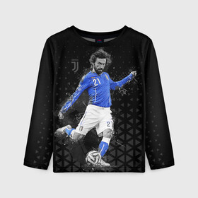 Детский лонгслив 3D с принтом Andrea Pirlo в Ухте, 100% полиэстер | длинные рукава, круглый вырез горловины, полуприлегающий силуэт
 | andrea pirlo | football | juventus | pirlo | vdkarsvet | андреа пирло | пирло | футбол | ювентус
