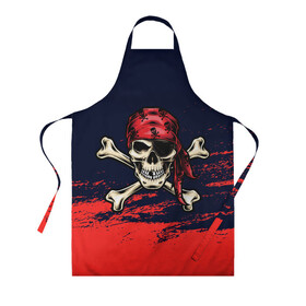 Фартук 3D Череп пират: в Ухте, 100% полиэстер | общий размер — 65 х 85 см, ширина нагрудника — 26 см, горловина — 53 см, длина завязок — 54 см, общий обхват в поясе — 173 см. Принт на завязках и на горловине наносится с двух сторон, на основной части фартука — только с внешней стороны | арт | бандана | кости | море | пират | скелет | череп