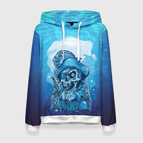 Женская толстовка 3D с принтом На дне морском в Ухте, 100% полиэстер  | двухслойный капюшон со шнурком для регулировки, мягкие манжеты на рукавах и по низу толстовки, спереди карман-кенгуру с мягким внутренним слоем. | Тематика изображения на принте: арт | крюк | море | океан | пират | рыба | сундук | череп