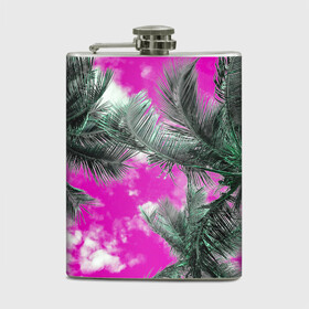 Фляга с принтом Palms Glitch в Ухте, металлический корпус | емкость 0,22 л, размер 125 х 94 мм. Виниловая наклейка запечатывается полностью | glitch | palms | sky | trees | tropics