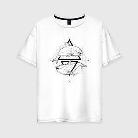 Женская футболка хлопок Oversize с принтом ДЕЛЬФИН АБСТРАКЦИЯ (Z) в Ухте, 100% хлопок | свободный крой, круглый ворот, спущенный рукав, длина до линии бедер
 | dolphin | mastodon | rorqual | whale | белобочкаж | грампус | дельфин | дельфинарий | дельфиний | дельфинм | дельфиновый | кит | китовый | левиафан | макрельж | мастак | мастодонт | столп