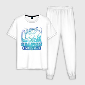 Мужская пижама хлопок Salmon: в Ухте, 100% хлопок | брюки и футболка прямого кроя, без карманов, на брюках мягкая резинка на поясе и по низу штанин
 | арт | лозунг | надпись | озеро | поклёвка | рыба | рыбак | рыбалка | удочка