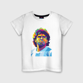 Детская футболка хлопок с принтом Марадона - Легенда в Ухте, 100% хлопок | круглый вырез горловины, полуприлегающий силуэт, длина до линии бедер | Тематика изображения на принте: argentina | maradona | messi | sport | аргентина | гол | диего | марадона | месси | мяч | рука бога | спорт | футбол | чемпион