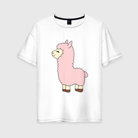 Женская футболка хлопок Oversize с принтом Розовая Лама в Ухте, 100% хлопок | свободный крой, круглый ворот, спущенный рукав, длина до линии бедер
 | альпака | лама | милота | милый | пижама | розовый | сон | уют