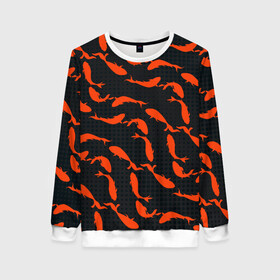 Женский свитшот 3D с принтом Красные рыбки в Ухте, 100% полиэстер с мягким внутренним слоем | круглый вырез горловины, мягкая резинка на манжетах и поясе, свободная посадка по фигуре | fish | красные | море | морские | на черном | паттерн | рыба | рыбки | рыбы