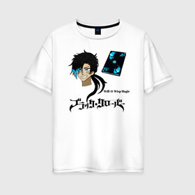 Женская футболка хлопок Oversize с принтом Will-O-Wisp Magic Black Clover в Ухте, 100% хлопок | свободный крой, круглый ворот, спущенный рукав, длина до линии бедер
 | asta | black bulls | black clover | quartet knights | yuno | акума | аниме | аста | блэк кловер | буракку куро:ба | демон | королевство клевера | король магов | лихт | магна | манга | пятилистник | черный бык | чёрный клев