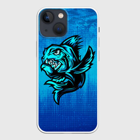Чехол для iPhone 13 mini с принтом Пиранья в Ухте,  |  | fish | piranha | живность | морская | на синем | пиранья | рыба