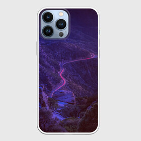 Чехол для iPhone 13 Pro Max с принтом НЕОНОВАЯ ДОРОГА в Ухте,  |  | Тематика изображения на принте: neon | tegunvteg | горы | деревья | дорога | лес | неон | природа | холмы
