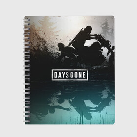 Тетрадь с принтом Days gone отражение Дикона в Ухте, 100% бумага | 48 листов, плотность листов — 60 г/м2, плотность картонной обложки — 250 г/м2. Листы скреплены сбоку удобной пружинной спиралью. Уголки страниц и обложки скругленные. Цвет линий — светло-серый
 | action | animals | days gone | deacon | gamer | games | nextgen | pandemic | pc | player | playstation | ps 5 | steam | top | valve | weapon | xbox | zombie | валв | видео игры | животные | жизнь после | зомби | игрок | иксбокс | некстген | оружи