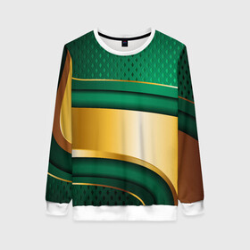 Женский свитшот 3D с принтом GREEN GOLD 3D в Ухте, 100% полиэстер с мягким внутренним слоем | круглый вырез горловины, мягкая резинка на манжетах и поясе, свободная посадка по фигуре | 3d | 3д | sport | абстракция | линии | паттерн | соты | спортивный стиль | текстуры