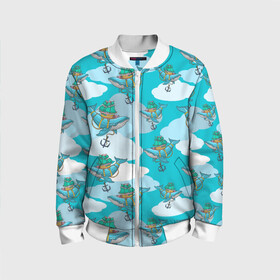 Детский бомбер 3D с принтом Киты и корабль в Ухте, 100% полиэстер | застегивается на молнию, по бокам два кармана без застежек, мягкие манжеты, по низу бомбера и на воротнике — эластичная резинка | ships | whale | кит | киты | корабли | кораблики | море | морские | морское