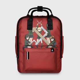 Женский рюкзак 3D с принтом Girls und Panzer Правда в Ухте, 100% полиэстер | лямки с регулируемой длиной, сверху ручки, чтобы рюкзак нести как сумку. Основное отделение закрывается на молнию, как и внешний карман. Внутри два дополнительных кармана, один из которых закрывается на молнию. По бокам два дополнительных кармашка, куда поместится маленькая бутылочка
 | Тематика изображения на принте: darjeeling | girls und panzer | girls und panzer правда | дарджилинг | девочки и танки | девушки и танки | катюша | нисидзуми михо | правда | танки