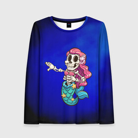 Женский лонгслив 3D с принтом Русалка скелет Mermaid skeleton в Ухте, 100% полиэстер | длинные рукава, круглый вырез горловины, полуприлегающий силуэт | mermaid | naiad | nymph | rusalka | ведява | водяница | восточнославянская мифология | дух | лесовица | мифология | морская дева | нимфа | русал | русалии | русалка | русалочка | ундина | фараонка