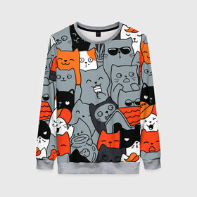 Женский свитшот 3D с принтом Разноцветные коты в Ухте, 100% полиэстер с мягким внутренним слоем | круглый вырез горловины, мягкая резинка на манжетах и поясе, свободная посадка по фигуре | cat | cats | funny | kitten | kitty | meow | pet | кот | котик | коты | кошка | кошки