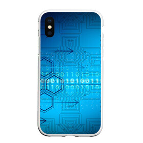 Чехол для iPhone XS Max матовый ДвоиЧный код: в Ухте, Силикон | Область печати: задняя сторона чехла, без боковых панелей | код | коды | линии | плата | соединения | стрелки