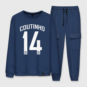 Мужской костюм хлопок с принтом Коутиньо 14 номер на груди в Ухте, 100% хлопок | на свитшоте круглая горловина, мягкая резинка по низу. Брюки заужены к низу, на них два вида карманов: два “обычных” по бокам и два объемных, с клапанами, расположенные ниже линии бедра. Брюки с мягкой трикотажной резинкой на поясе и по низу штанин. В поясе для дополнительного комфорта — широкие завязки | ac milan | barcelona | champions | fifa | philippe coutinho correia | soccer | uefa | барселона | коутиньё | коутинью | лига чемпионов | сборная бразилии | спорт | уефа | филиппе коутиньо | фифа | фк | футбол | футболист | ф