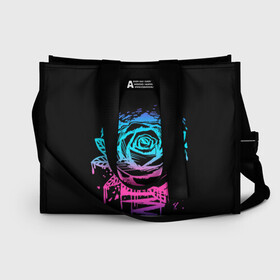 Сумка-шоппер 3D с принтом Неоновая Роза Neon Rose в Ухте, 100% полиэстер | застегивается на металлическую кнопку; внутренний карман застегивается на молнию. Стенки укреплены специальным мягким материалом, чтобы защитить содержимое от несильных ударов
 | flower | flowers | green | nature | neon | pattern | red | rose | roses | spring | summer | весна | зеленый | краски | красная | лето | листва | листья | неон | неоновая | паттерн | природа | роза | розы | узор | фауна | флора | цветок | цветы