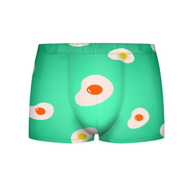 Мужские трусы 3D с принтом Яйца на Зеленом Фоне в Ухте, 50% хлопок, 50% полиэстер | классическая посадка, на поясе мягкая тканевая резинка | Тематика изображения на принте: food | в топе | в тренде | еда | завтрак | зеленый | яичница | яйца