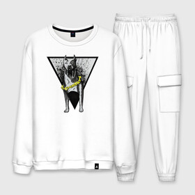 Мужской костюм хлопок с принтом Питбуль в Ухте, 100% хлопок | на свитшоте круглая горловина, мягкая резинка по низу. Брюки заужены к низу, на них два вида карманов: два “обычных” по бокам и два объемных, с клапанами, расположенные ниже линии бедра. Брюки с мягкой трикотажной резинкой на поясе и по низу штанин. В поясе для дополнительного комфорта — широкие завязки | граффити | питбуль | собака | треугольник | цепь