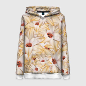 Женская толстовка 3D на молнии с принтом Яркие Цветы в Ухте, 100% полиэстер | длина до линии бедра, манжеты и пояс оформлены мягкой тканевой резинкой, двухслойный капюшон со шнурком для регулировки, спереди молния, по бокам два кармана | blossom | floret | flowers | флора | цветы