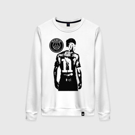 Женский свитшот хлопок с принтом Neymar Jr Paris Saint-Germain в Ухте, 100% хлопок | прямой крой, круглый вырез, на манжетах и по низу широкая трикотажная резинка  | brazil | champions | fifa | junior | neymar | neymar jr | paris saint germain | psg | uefa | бразилия | джуниор | младший | наймар | неймар | пари сен жермен | петух | псж | сборная бразилии | уефа | фифа | футбик | футбол 