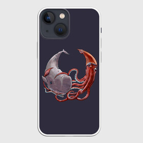 Чехол для iPhone 13 mini с принтом Naval Confrontation в Ухте,  |  | Тематика изображения на принте: animal | battle | bottom | confrontation | depth | fin | kraken | mammal | ocean | octopus | sea | tentacles | water | whale | бой | вода | глубина | дно | животное | кит | кракен | млекопитающее | море | океан | осьминог | плавник | противостояние | щупа