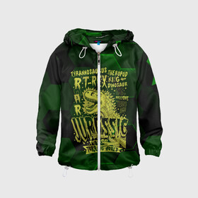 Детская ветровка 3D с принтом T-rex Jurassic Динозавр в Ухте, 100% полиэстер | подол и капюшон оформлены резинкой с фиксаторами, по бокам два кармана без застежек, один потайной карман на груди | dino | rex | roar | t rex | дино | динозавр | динозавры