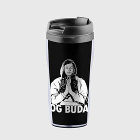 Термокружка-непроливайка с принтом OG Buda в Ухте, внутренняя часть — пищевой пластик, наружная часть — прозрачный пластик, между ними — полиграфическая вставка с рисунком | объем — 350 мл, герметичная крышка | og buda | rap | буда | григорий ляхов | музыка | ог буда | певец | русский рэп | рэп | рэпер