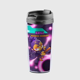 Термокружка-непроливайка с принтом BTD6 Ezili в Ухте, внутренняя часть — пищевой пластик, наружная часть — прозрачный пластик, между ними — полиграфическая вставка с рисунком | объем — 350 мл, герметичная крышка | атака | башня | вуду | обезьянка | шар | эзили