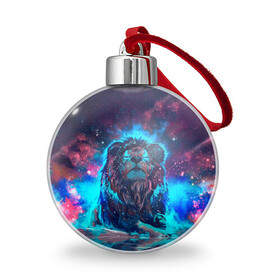 Ёлочный шар с принтом СИЯЮЩИЙ ЛЕВ в Ухте, Пластик | Диаметр: 77 мм | beast | cosmos | king | lion | neon | night | sky | stars | звезды | зодиак | космос | лев | небо | ночь | прайд | хищник | царь