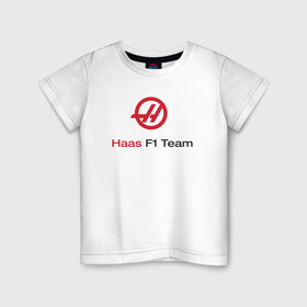 Детская футболка хлопок с принтом Haas F1 Team в Ухте, 100% хлопок | круглый вырез горловины, полуприлегающий силуэт, длина до линии бедер | f1 | haas | грожан | магнуссен | мазепин | ф1 | феррари | формула 1 | хаас