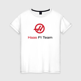 Женская футболка хлопок с принтом Haas F1 Team в Ухте, 100% хлопок | прямой крой, круглый вырез горловины, длина до линии бедер, слегка спущенное плечо | f1 | haas | грожан | магнуссен | мазепин | ф1 | феррари | формула 1 | хаас
