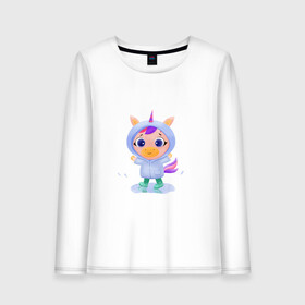 Женский лонгслив хлопок с принтом Unicorn в Ухте, 100% хлопок |  | unicorn | весенняя картинка | единорог | единорог в плаще | милый единорог