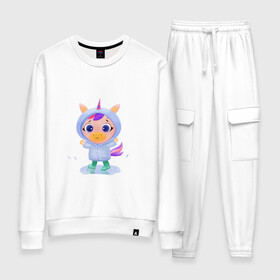 Женский костюм хлопок с принтом Unicorn в Ухте, 100% хлопок | на свитшоте круглая горловина, мягкая резинка по низу. Брюки заужены к низу, на них два вида карманов: два 