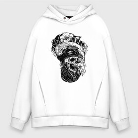 Мужское худи Oversize хлопок с принтом Пират череп в Ухте, френч-терри — 70% хлопок, 30% полиэстер. Мягкий теплый начес внутри —100% хлопок | боковые карманы, эластичные манжеты и нижняя кромка, капюшон на магнитной кнопке | captain | pirate | skull | капитан | компас | пират | сокровища | сундук | череп | штурвал
