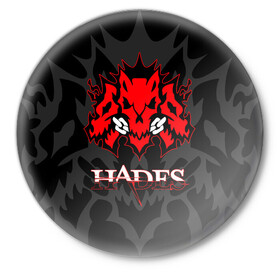 Значок с принтом Hades в Ухте,  металл | круглая форма, металлическая застежка в виде булавки | hades | roguelike | бесконечные круги ада | волк | компьютерная игра | красный | цепь | эмблема