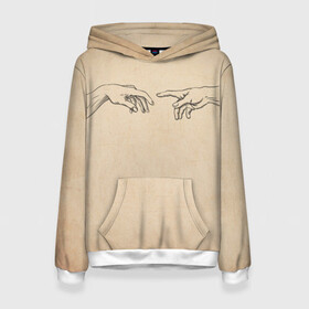 Женская толстовка 3D Сотворение Адама | Гранж: в Ухте, 100% полиэстер  | двухслойный капюшон со шнурком для регулировки, мягкие манжеты на рукавах и по низу толстовки, спереди карман-кенгуру с мягким внутренним слоем. | adam | david | god | italia | michelangelo | адам | античность | архитектор | бог | буонарроти | век | гранж | давид | древность | италия | итальянский | картина | микеланджело | мыслитель | поэт | скульптор | скульптура