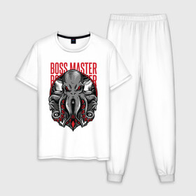 Мужская пижама хлопок с принтом Boss Master в Ухте, 100% хлопок | брюки и футболка прямого кроя, без карманов, на брюках мягкая резинка на поясе и по низу штанин
 | арт | графика | море | морские обитатели | осьминог