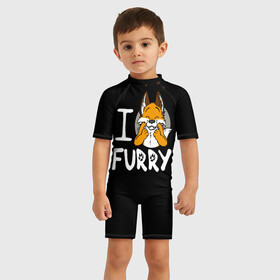 Детский купальный костюм 3D с принтом I love furry в Ухте, Полиэстер 85%, Спандекс 15% | застежка на молнии на спине | furry | i love furry | антропоморфные животные | лиса | люди животные | фурри | я люблю фурри
