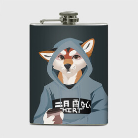 Фляга с принтом Furry fox в Ухте, металлический корпус | емкость 0,22 л, размер 125 х 94 мм. Виниловая наклейка запечатывается полностью | furry | furry fox | антропоморфное животное | животные | зверь | капюшон | кофе | лиса | фурри | человек