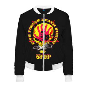 Женский бомбер 3D с принтом Five Finger Death Punch (FFDP) в Ухте, 100% полиэстер | застегивается на молнию, по бокам два кармана без застежек, мягкие манжеты, по низу бомбера и на воротнике — эластичная резинка | 5fdp | america | death | ffdp | finger | five | hard | metal | music | punch | rock | skull | states | united | usa | америка | метал | музыка | рок | сша | хард | череп