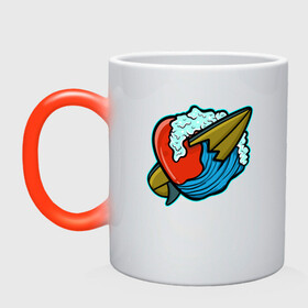 Кружка хамелеон с принтом Любовь к серфингу в Ухте, керамика | меняет цвет при нагревании, емкость 330 мл | surf | любовь | отдых | сердце | серфинг | турист