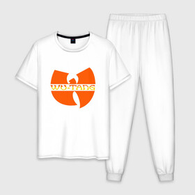 Мужская пижама хлопок с принтом Wu-Tang Orange в Ухте, 100% хлопок | брюки и футболка прямого кроя, без карманов, на брюках мягкая резинка на поясе и по низу штанин
 | black | gza | hip hop | method man | music | new york | odb | old school | rap | rza | wu tang | wu tang clan | аудио | винил | ву тэнг | граффити | диджей | кассета | микрофон | музыка | нью йорк | пластинка | рэп | рэпер | хип хоп