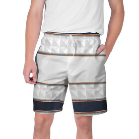 Мужские шорты 3D с принтом White 3d lines в Ухте,  полиэстер 100% | прямой крой, два кармана без застежек по бокам. Мягкая трикотажная резинка на поясе, внутри которой широкие завязки. Длина чуть выше колен | 3d | 3д | sport | абстракция | линии | паттерн | соты | спортивный стиль | текстуры