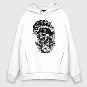 Мужское худи Oversize хлопок с принтом Пират и два ствола в Ухте, френч-терри — 70% хлопок, 30% полиэстер. Мягкий теплый начес внутри —100% хлопок | боковые карманы, эластичные манжеты и нижняя кромка, капюшон на магнитной кнопке | captain | pirate | ship | skull | капитан | корабль | пират | пистолет | ствол | череп | штурвал