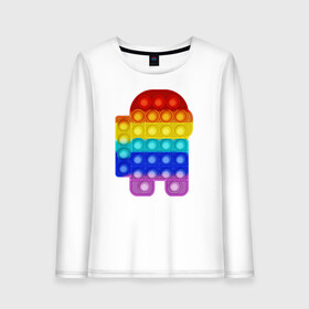 Женский лонгслив хлопок с принтом Pop It Among Us в Ухте, 100% хлопок |  | among | among us. амонг ас | pop it | popit | simple dimple | антистресс | поп ит | попит | симпл | симпл димпл | тренд