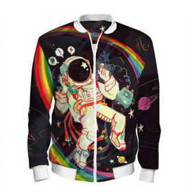 Мужской бомбер 3D Космонавт: в Ухте, 100% полиэстер | застегивается на молнию, по бокам два кармана без застежек, по низу бомбера и на воротнике - эластичная резинка | арт | значки | космонавт | космос | надписи | радуга | цветное