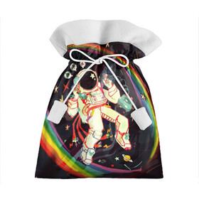 Подарочный 3D мешок с принтом Космонавт в Ухте, 100% полиэстер | Размер: 29*39 см | арт | значки | космонавт | космос | надписи | радуга | цветное