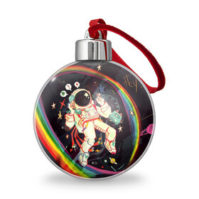 Ёлочный шар с принтом Космонавт в Ухте, Пластик | Диаметр: 77 мм | арт | значки | космонавт | космос | надписи | радуга | цветное